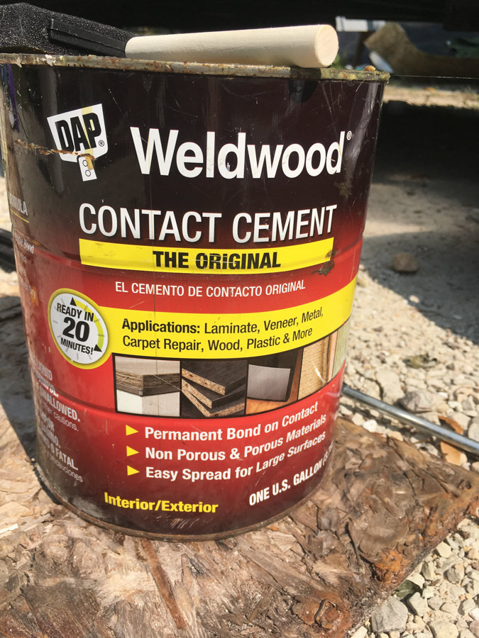 contact cement to attach aluminum to wood on camper roof