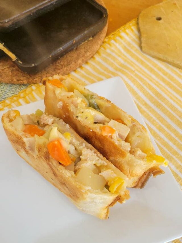 camping chicken pot pies in pie iron