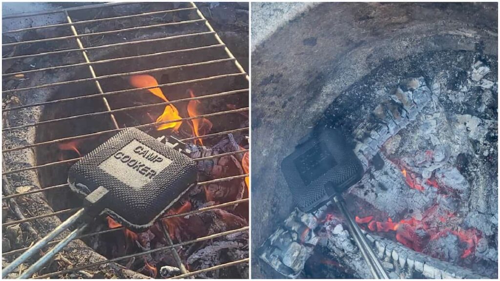 two ways to use a pie iron camp cooker in the fire
