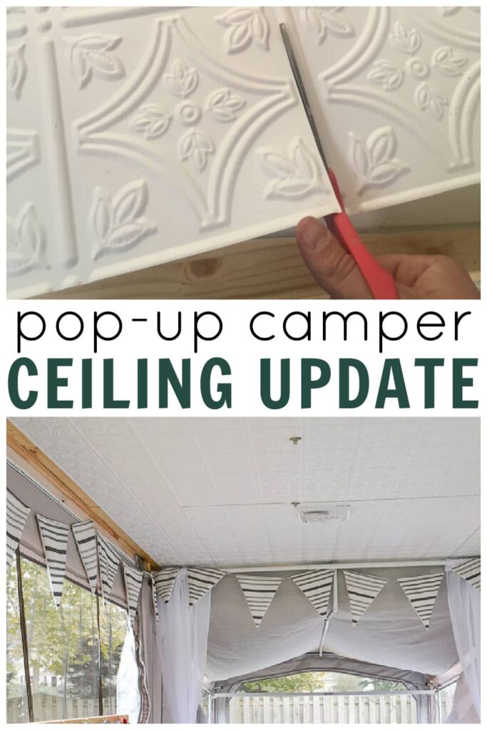 Install plastic tiles on ceiling of camper for a RV ceiling idea update