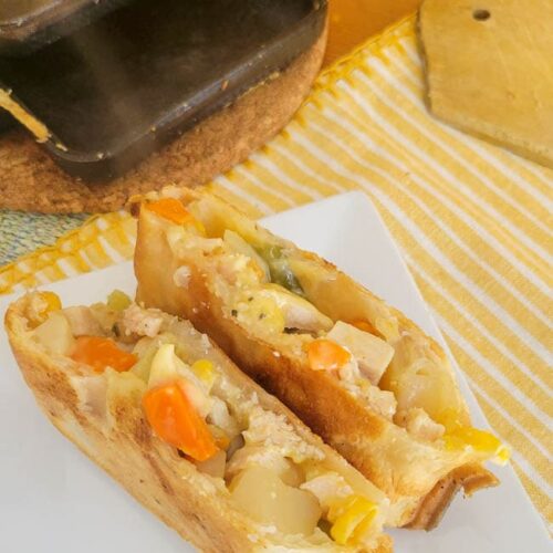 Chicken Pot Pie in a pie iron/pudgy pie maker! Quick, simple and