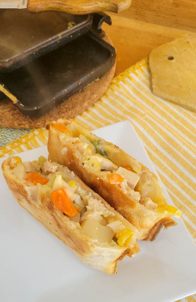 camping chicken pot pies in pie iron