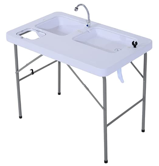 folding camping sink with two basins and faucet