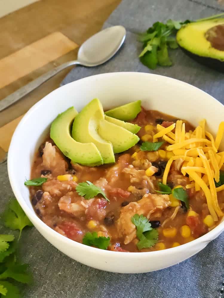 camping crockpot meal chicken tortilla soup recipe with chicken, beans, corn