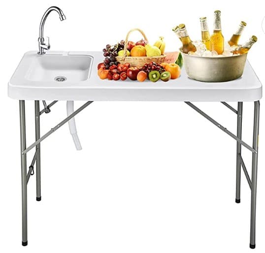 folding camping sink with faucet and one basin and table