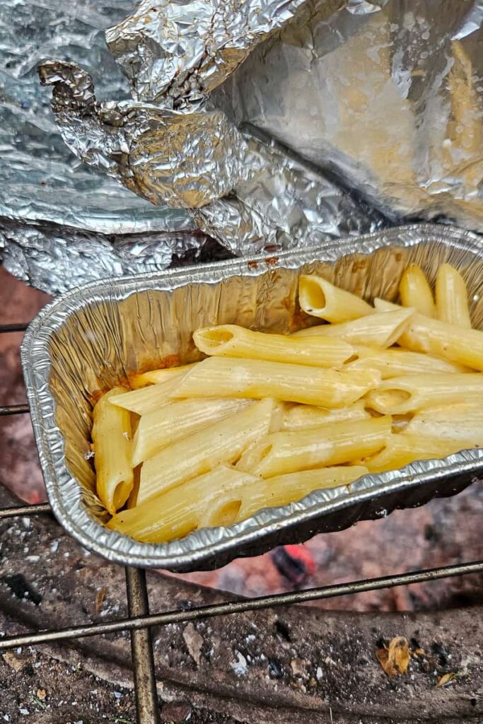 camping mac and cheese recipe to make ahead before camping trip and cook over the campfire