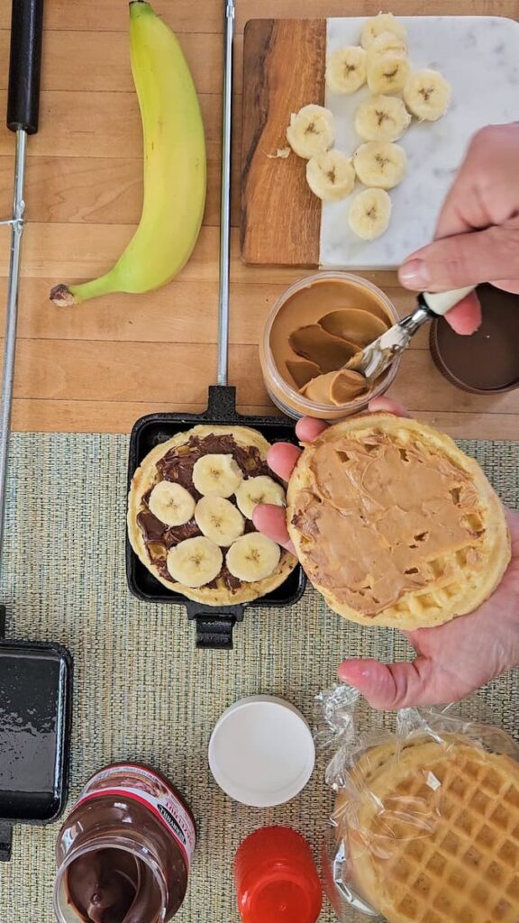 waffles in a pie iron while camping