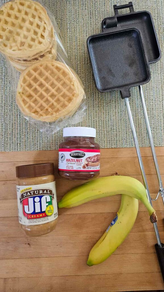 ingredients to make camping waffles with pie iron over campfire
