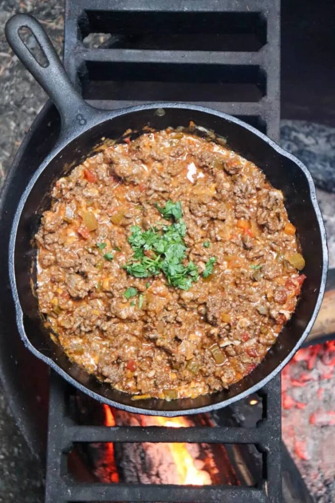 make ahead camping meal taco skillet