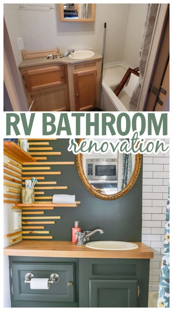 before and after rv bathroom remodel photos in hybrid travel trailer camper