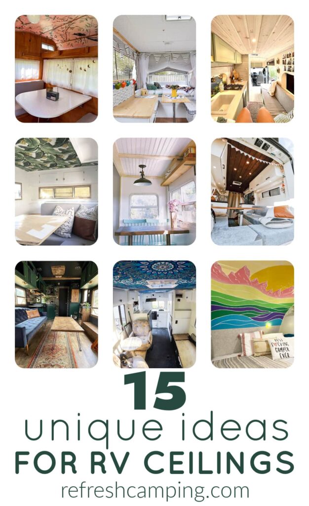 ceiling ideas for RV or camper with wood, fabric, wallpaper, plastic tiles or paint