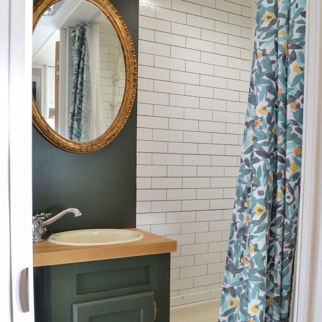 RV shower remodel ideas with faux subway tile using marker