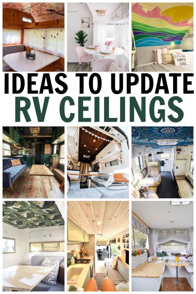 ceiling ideas for RV or camper with wood, fabric, wallpaper, plastic tiles or paint