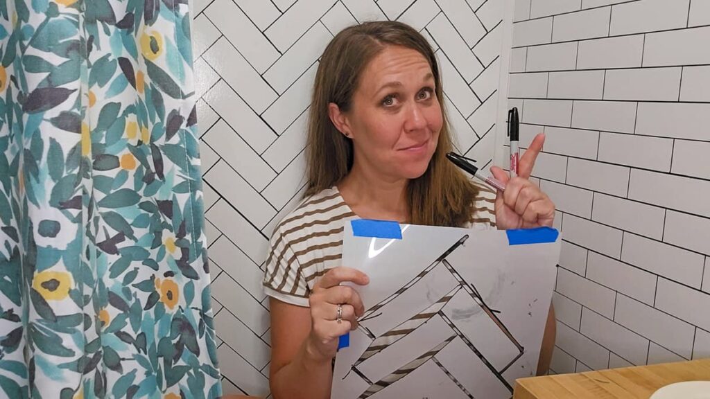 create the look of subway tile with a stencil and permanent marker