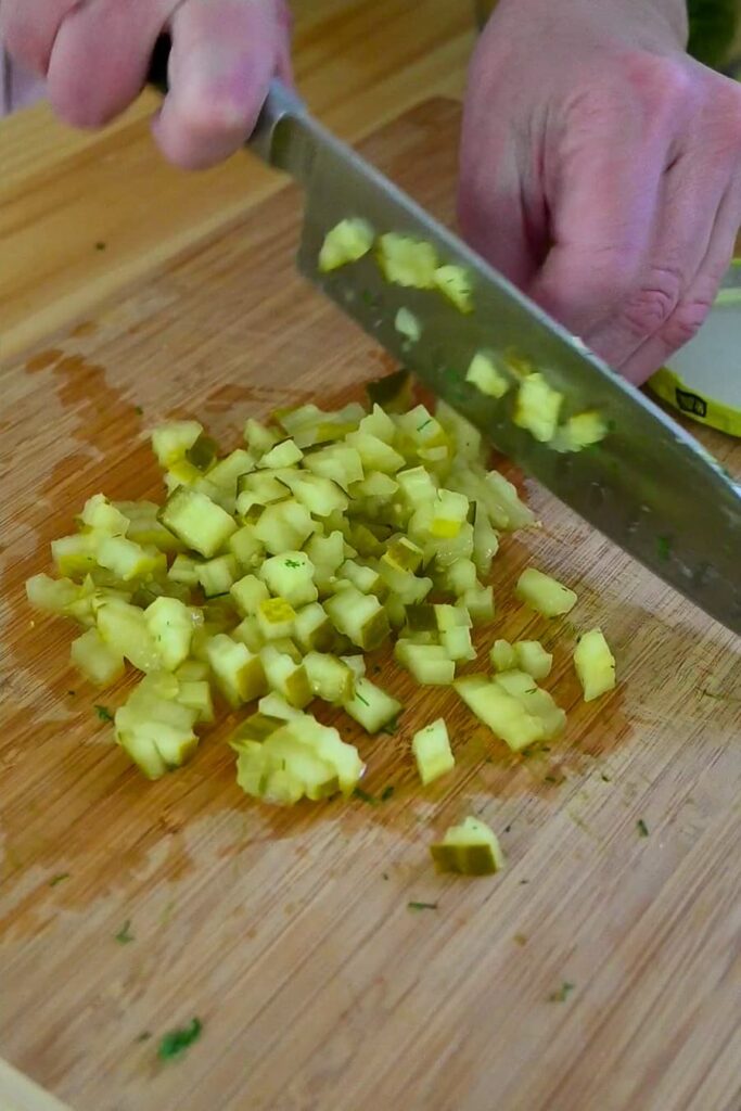 diced pickles for cauliflower potato salad