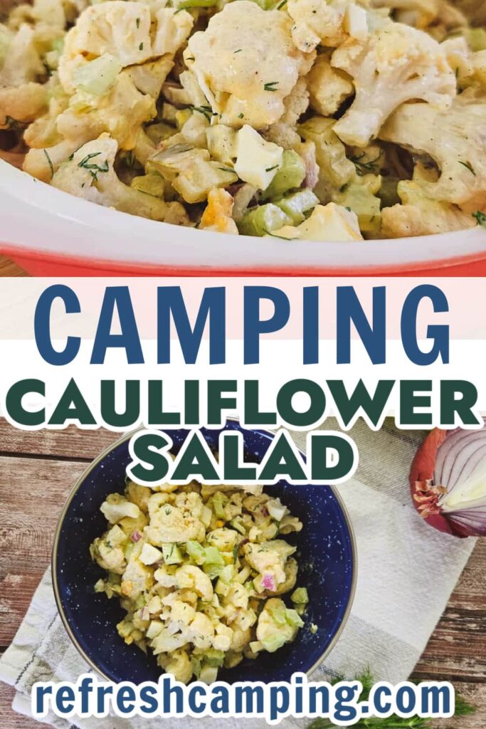 low carb potato salad made with cauliflower instead of potatoes for make ahead camping salad