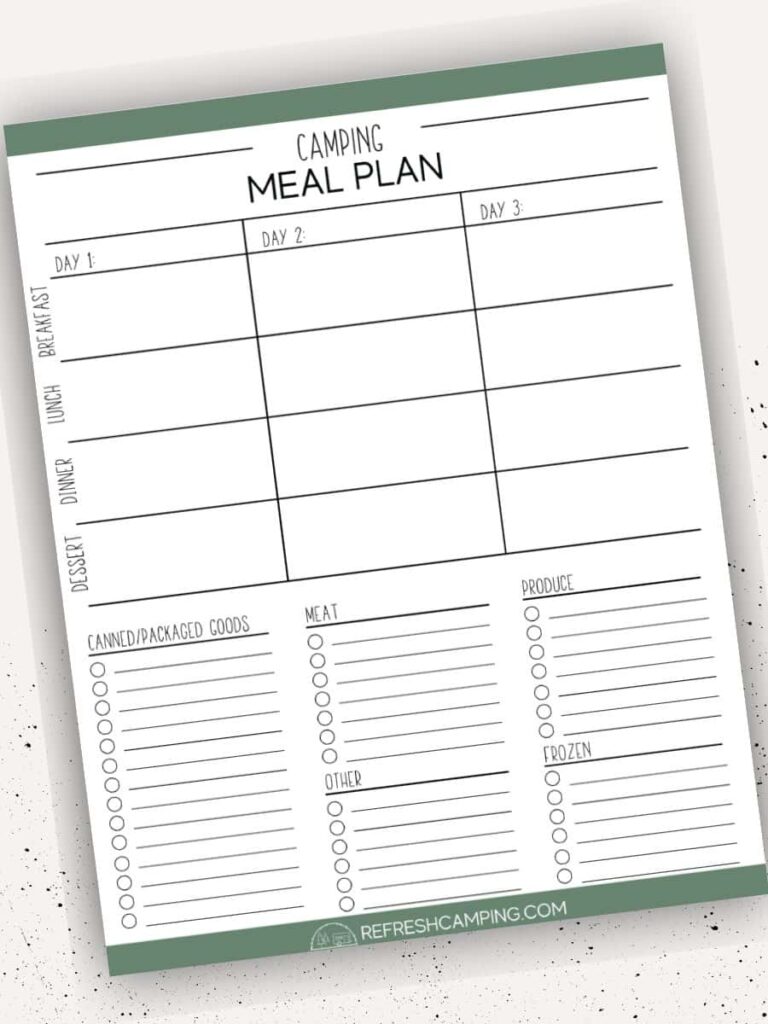 free camping meal plan template for 3 night camping trip with shopping list