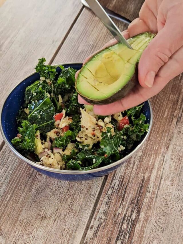 easy make ahead salad perfect for camping or picnics - kale quinoa salad with chicken