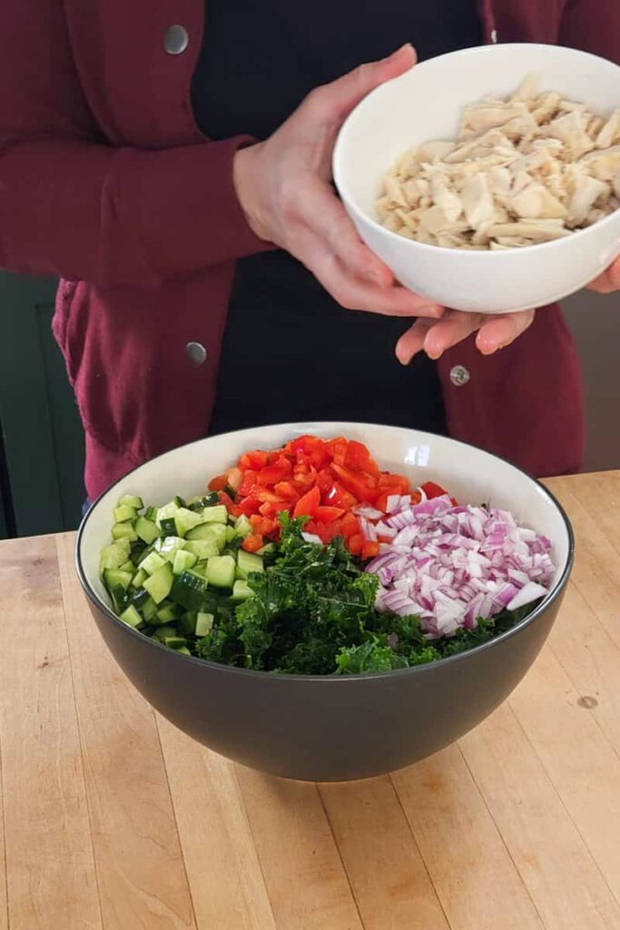 easy make ahead salad perfect for camping or picnics - kale quinoa salad with chicken