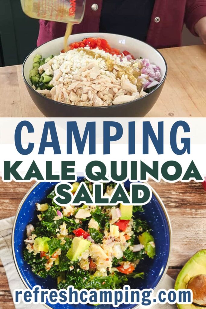 kale quinoa chicken salad with avocado recipe to take as camping salad or picnic salad