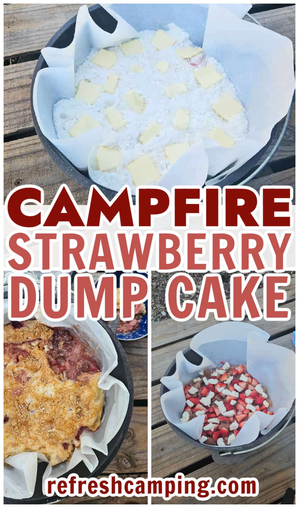 Dutch Oven Strawberry Cheesecake Dump Cake Refresh Camping