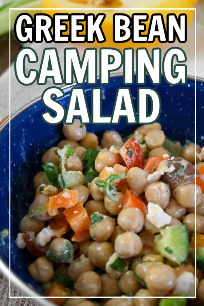 easy make ahead salad with garbanzo bean salad with pepper, cucumber, tomato, feta, parsley and lemon garlic dressing