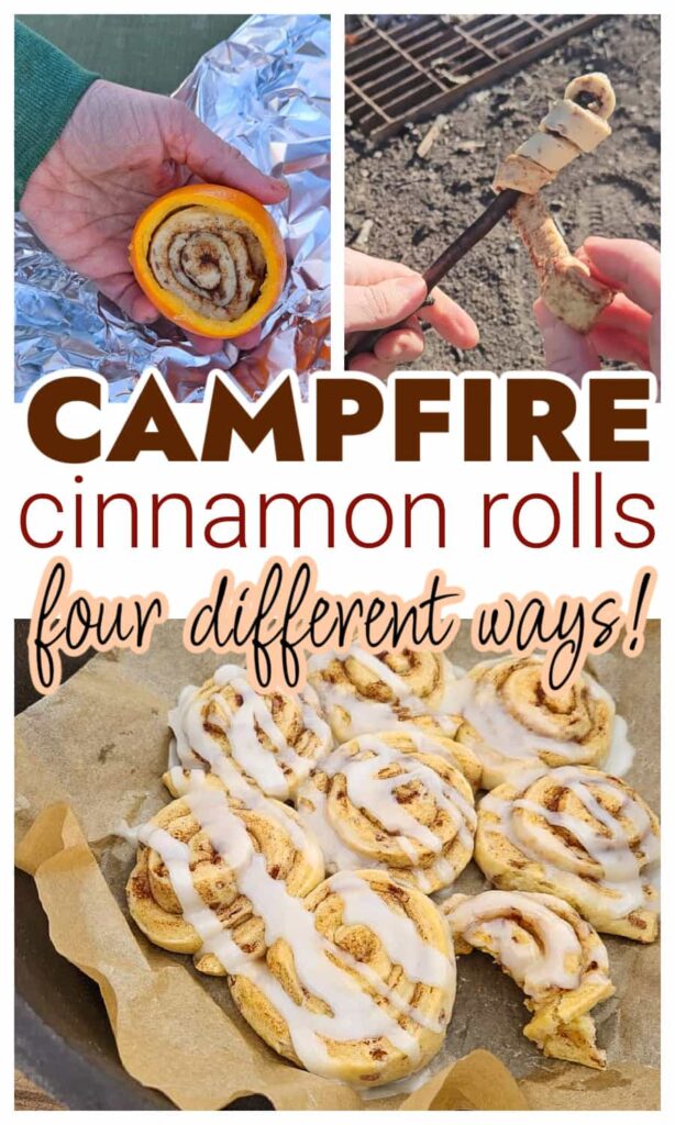 Four different ways to make campfire cinnamon rolls that actually work! Cooks the rolls all the way through without burning