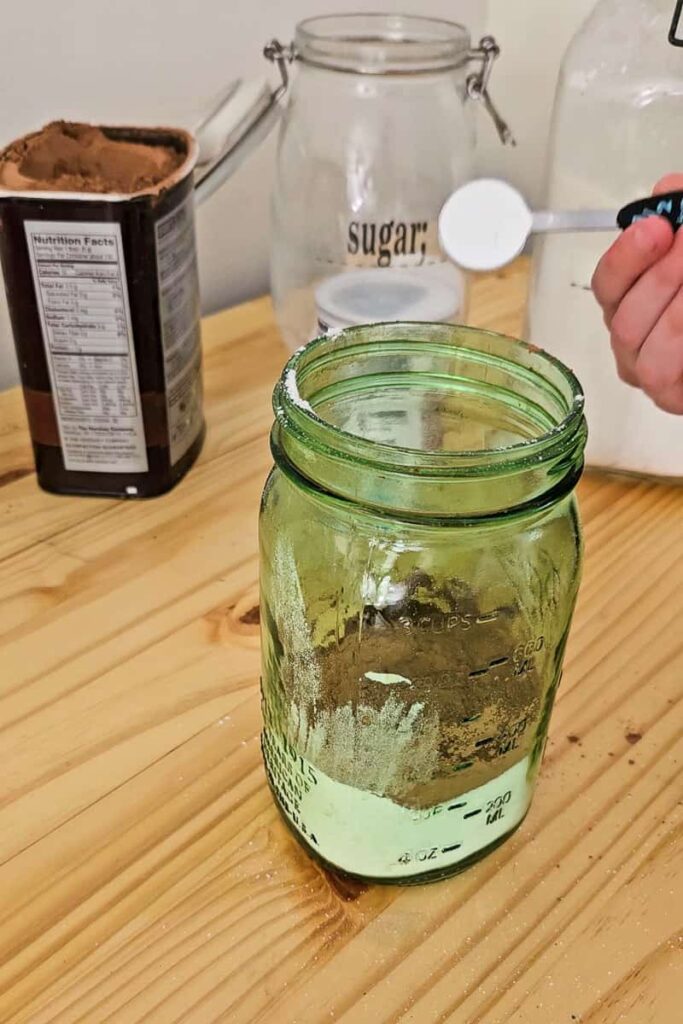 great idea for a camping dessert to make your own cake mix and then add milk and oil at the campsite and shake it all up in the same jar