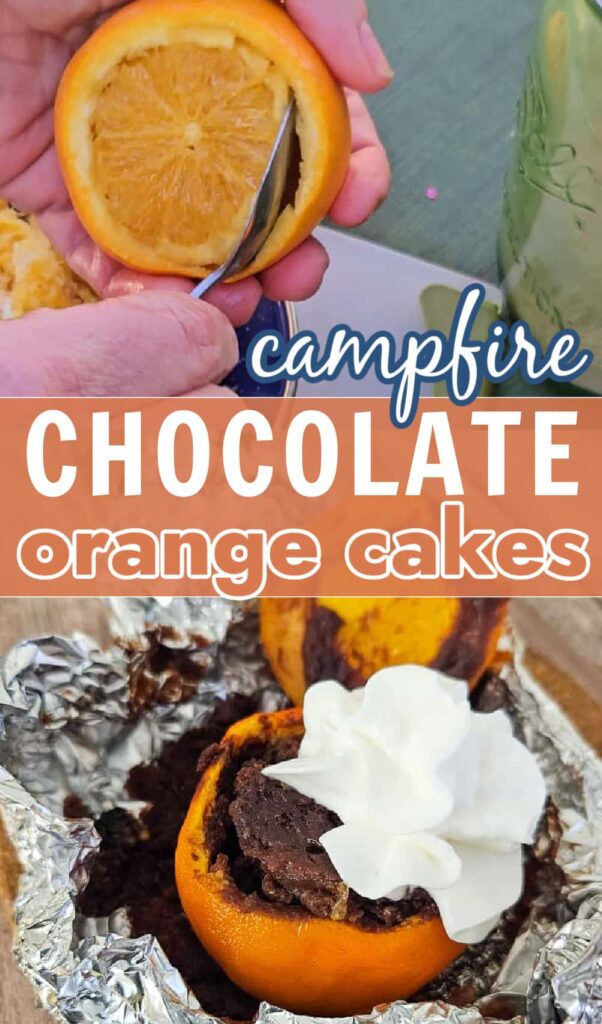orange campfire cakes with homemade chocolate cake mix for easy camping dessert or campfire dessert