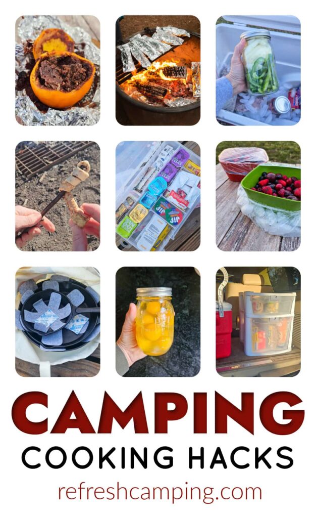 Over 20 clever camping food hacks to use on your next trip. Ideas for camping cooking hacks that make cooking in the great outdoors as easy as cooking at home.