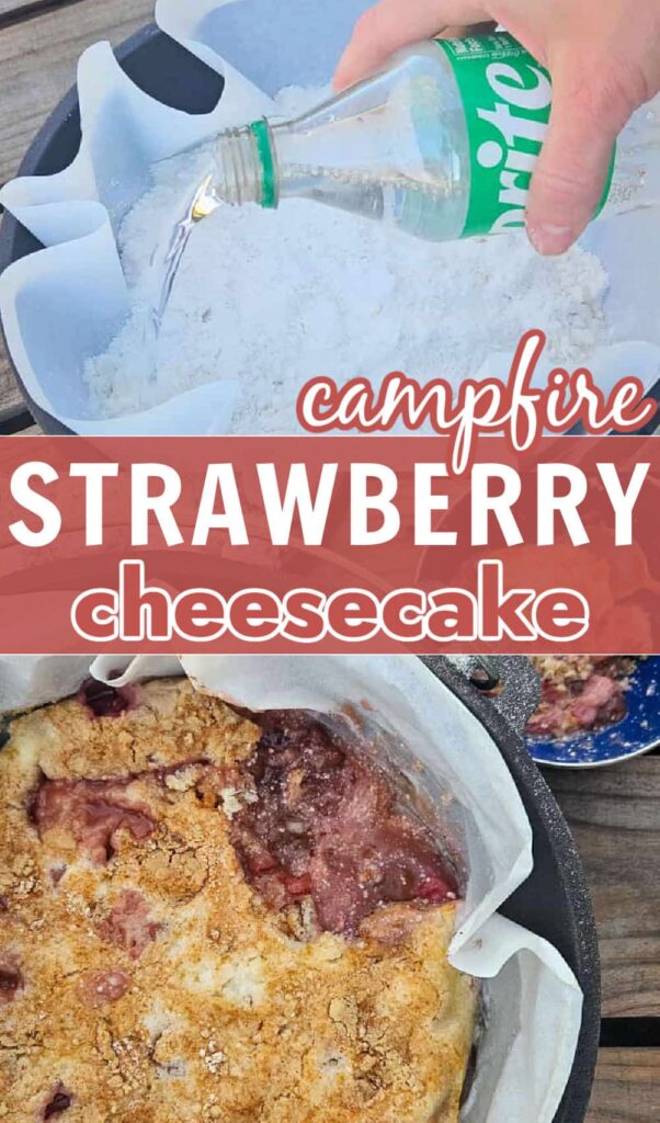 strawberry cheesecake dutch oven dump cake camping dessert