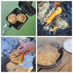 Four different ways to make campfire cinnamon rolls that actually work! Cooks the rolls all the way through without burning. Includes how to roast a cinnamon roll on a stick, how to cook in an orange, dutch oven cinnamon rolls and pie iron cinnamon rolls.