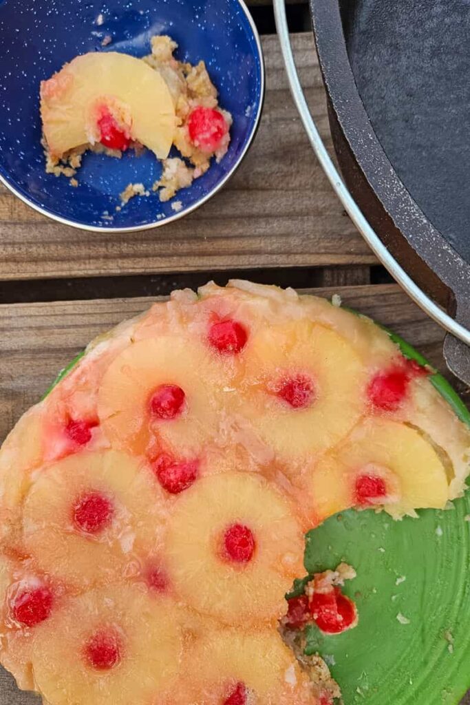 campfire pineapple upside down cake in dutch oven