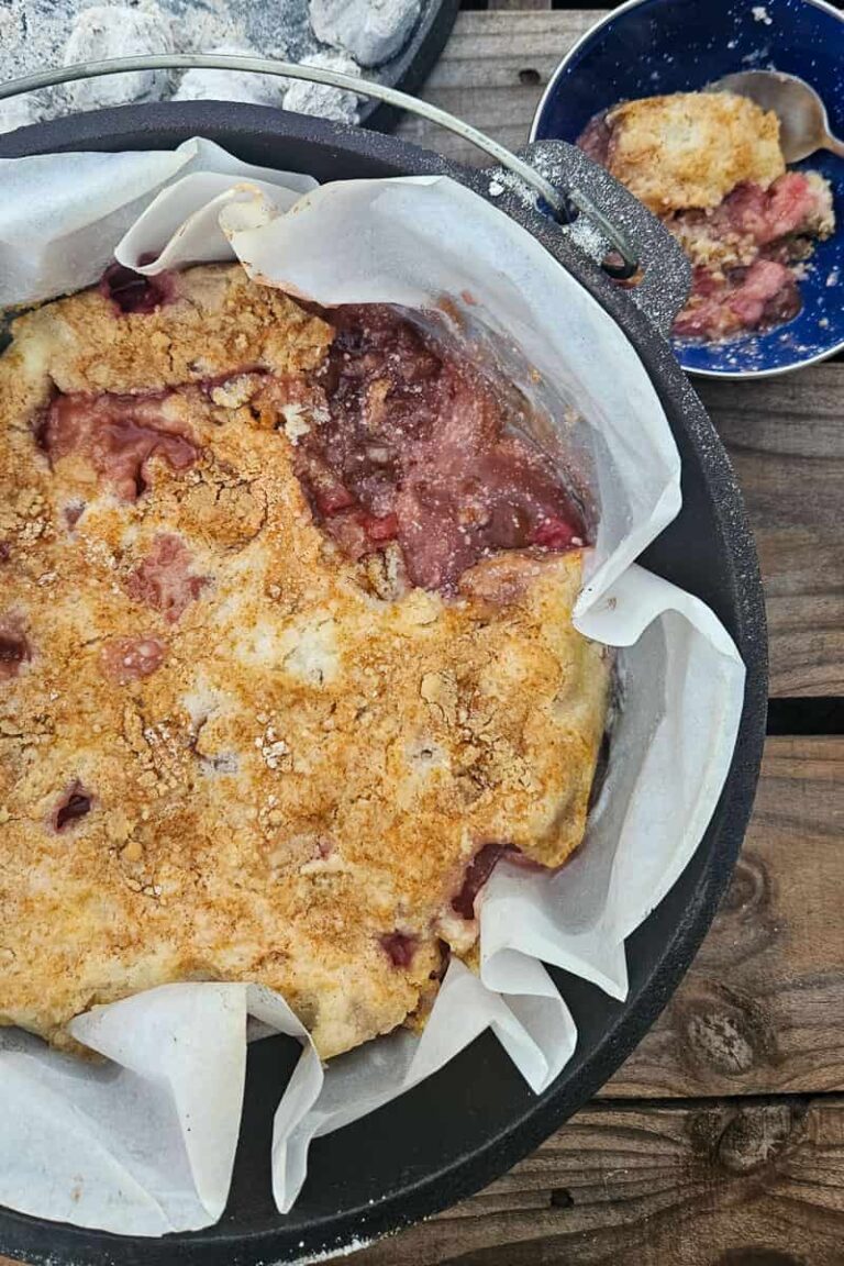 Dutch Oven Strawberry Cheesecake Dump Cake - Refresh Camping