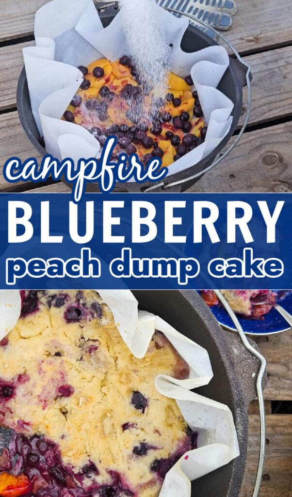 campfire dutch oven cake blueberry peach dump cake