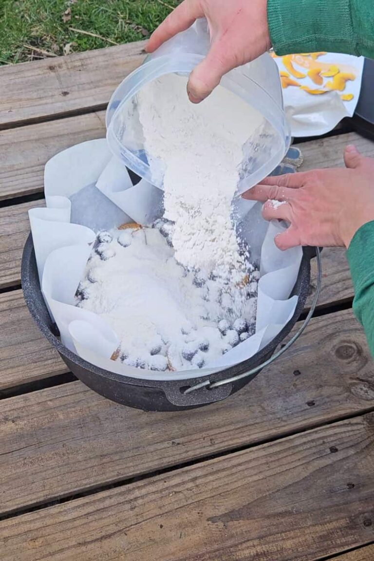 Peach Blueberry Dutch Oven Cake - Refresh Camping