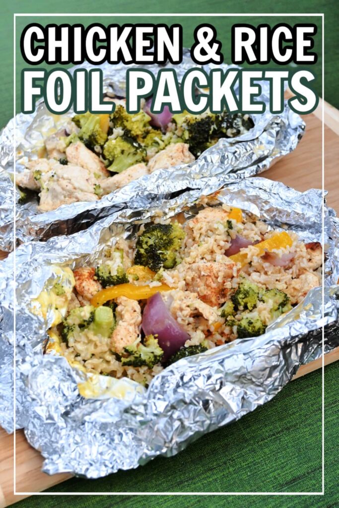 Make this easy camping dinner on your next trip with chicken, broccoli, vegetables and rice. Cooks in foil packets over the campfire.