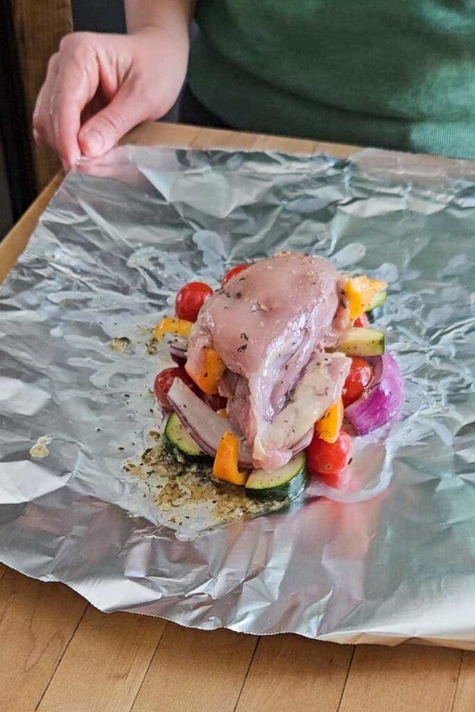 foil packet camping meals with chicken thighs and vegetables