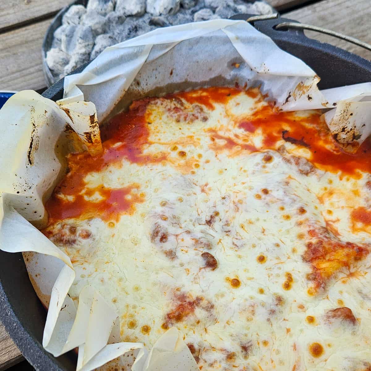 Delicious Dutch Oven Campfire Lasagna