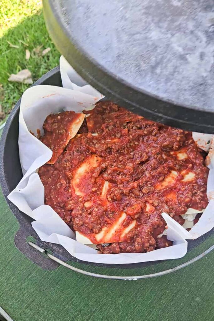 how to make lasagna while camping in dutch oven and make ahead meal idea