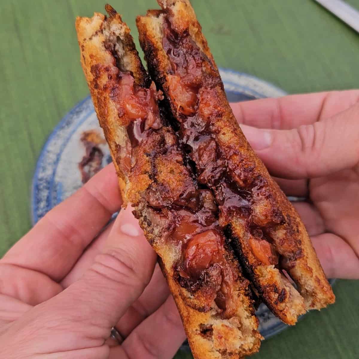 Cherry chocolate hobo pie is easy to make right over the campfire using a pie iron