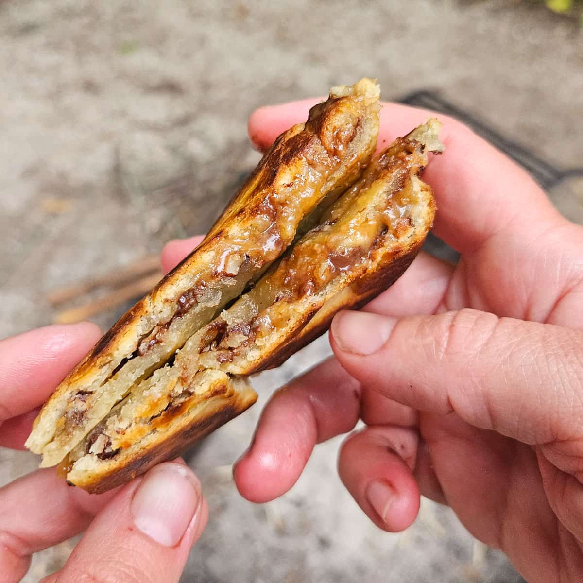 turtle cheesecake hobo pie dessert is an easy and delicious camping dessert