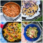 camping one pot meals for easy dinner, breakfast and dessert