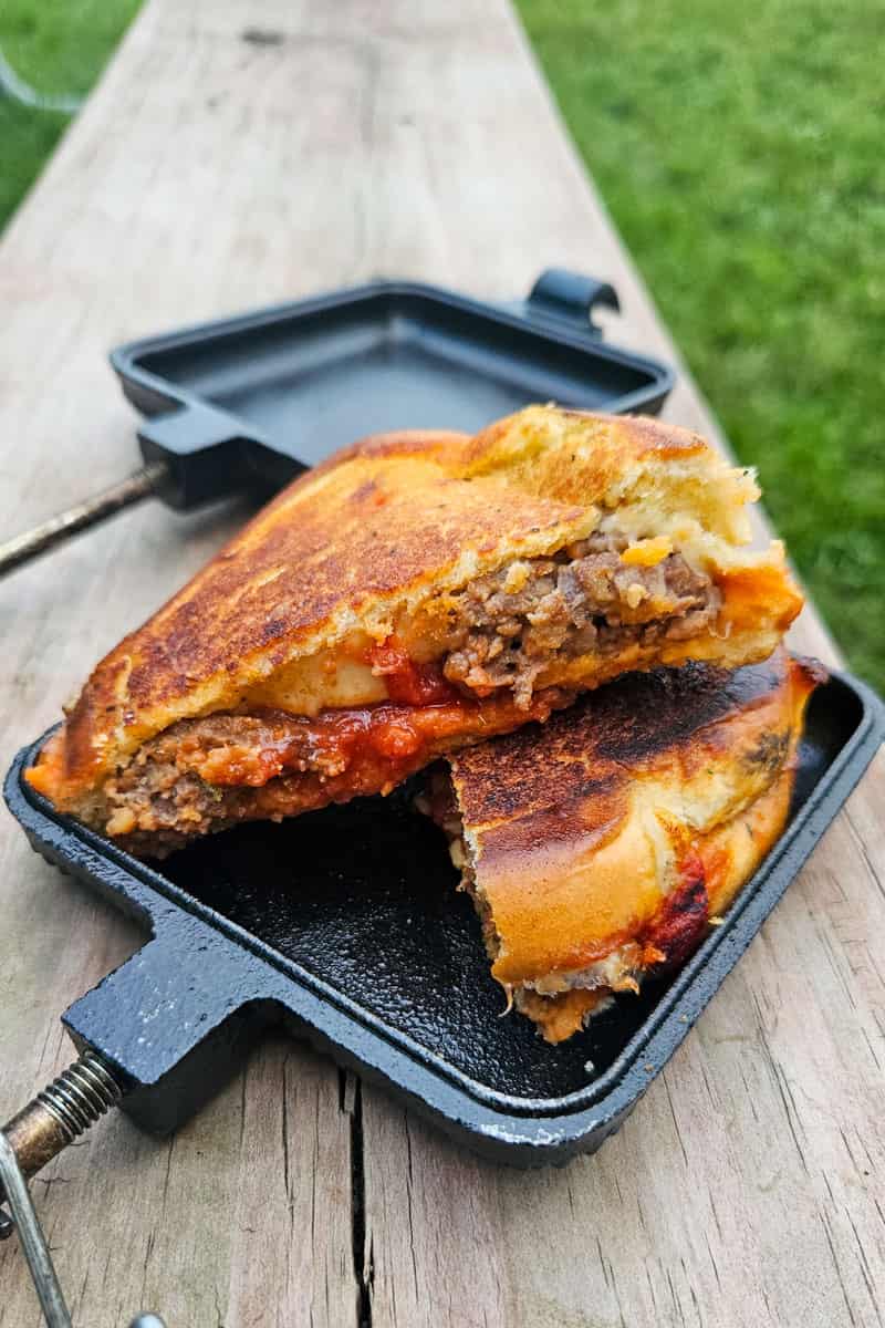 pie iron meatball sandwiches toasties with garlic Texas Toast